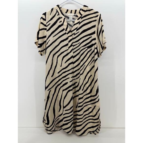 H&M Beige Zebra Print V-neck Tunic size XS - Picture 1 of 6